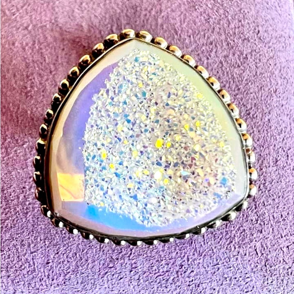 Sterling Silver White Druzy Ring